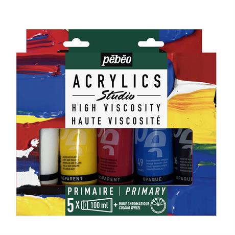 Pebeo Studio Acrylic Primary Set 5 x100ml - Front