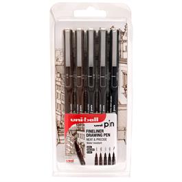 Uni-ball PIN set of 5 Sepia, Dark Grey and Black thumbnail