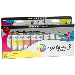 Daler Rowney System 3 Acrylic Studio Set 10 x 37ml & Free Brush thumbnail