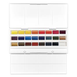 Cotman 24 Whole Pan Studio Set open with colours arranged in studio case