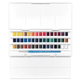 Cotman 45 Half Pan Studio Set open with full Cotman range of colours