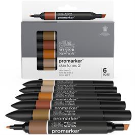 Winsor & Newton Promarker 6 Skin Tones Set 2 – Open Box with Markers