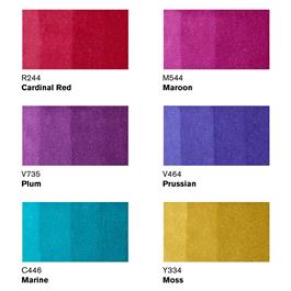 Winsor & Newton Promarker Rich Tones Set of 6 – Colour Swatch Chart (Cardinal Red, Maroon, Plum, Prussian, Marine, Moss)