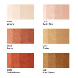 Winsor & Newton Promarker Brush 6 Skin Tones Set – Colour Swatch Chart (Almond, Blush, Burnt Sienna, Dusky Pink, Praline, Saddle Brown)