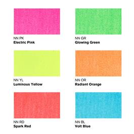 Winsor & Newton Promarker Neon Set of 6 – Colour Swatch Chart (Luminous Yellow, Radiant Orange, Spark Red, Electric Pink, Volt Blue, Glowing Green