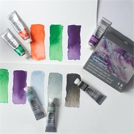 Winsor & Newton Professional Watercolour Revival Collection – tubes and paint swatches on paper