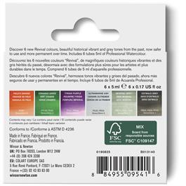 Winsor & Newton Professional Watercolour Revival Collection packaging back showing colour names and pigments