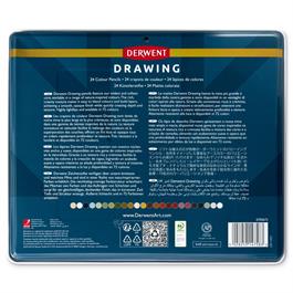 Derwent Drawing Pencils 24 Tin back showing contents information