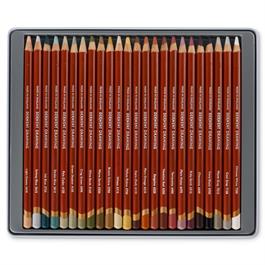 Derwent Drawing Pencils 24 tin open showing colour range