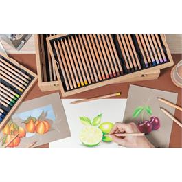 Caran d’Ache Luminance pencils arranged in wooden presentation case