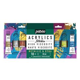 Pebeo Studio Acrylics Metallic & Dyna Set 10 x 20ml - Front